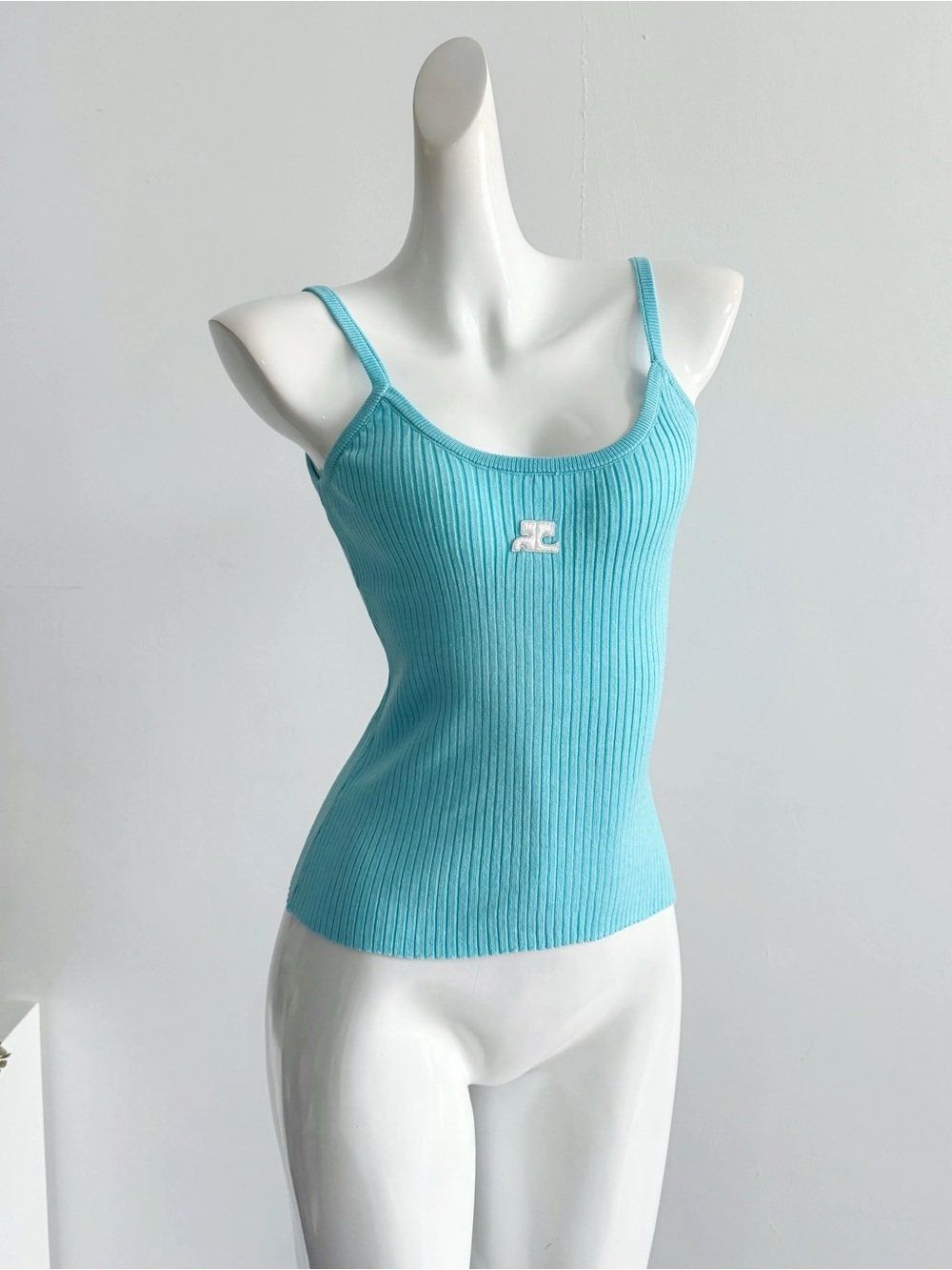 Vintage Aqua Blue Ribbed Camisole with Small Logo